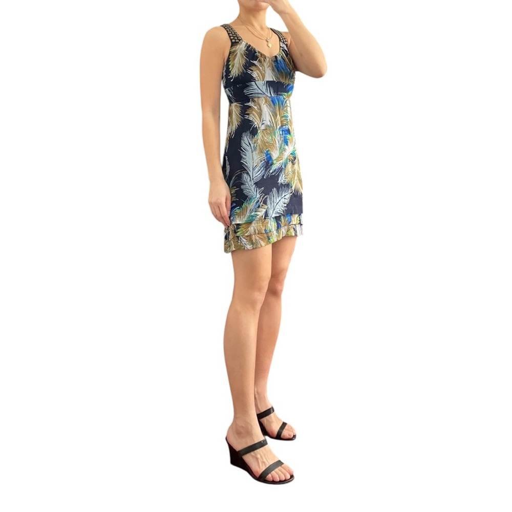Guess Feather Pattern Dress with Studded Straps Size S